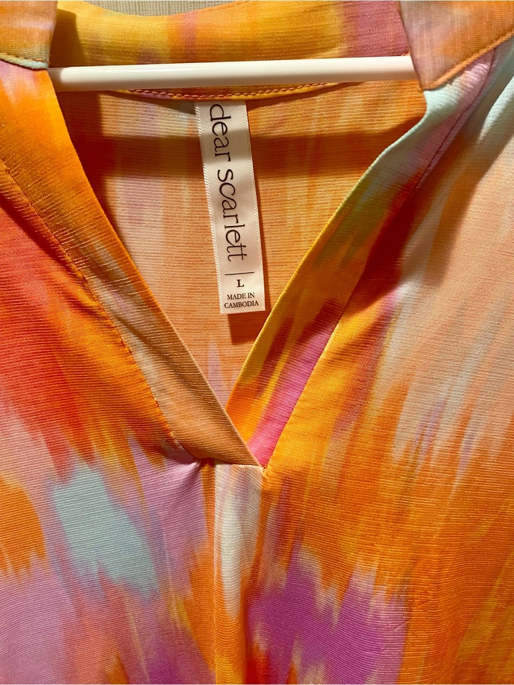 Dear Scarlett Orange Multi-Brushstroke V-Neck Blouse - Picture 2 of 4